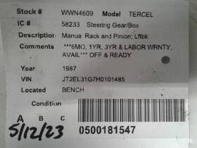 551-58233 Oem Steering Gear/rack Manual Rack And Pinion Fits 87-90 Tercel 1707926 551-58233 Oem Steering Gear/rack Manual Rack And Pinion Fits 87-90 Tercel 1707926